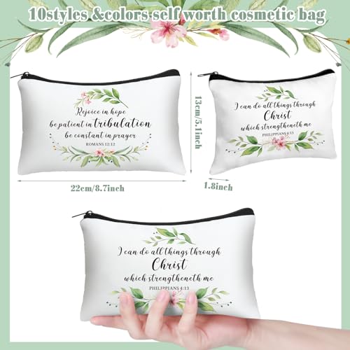 Inspirational Canvas Cosmetic Bags, 10 Pack Religious Makeup Pouch Gifts