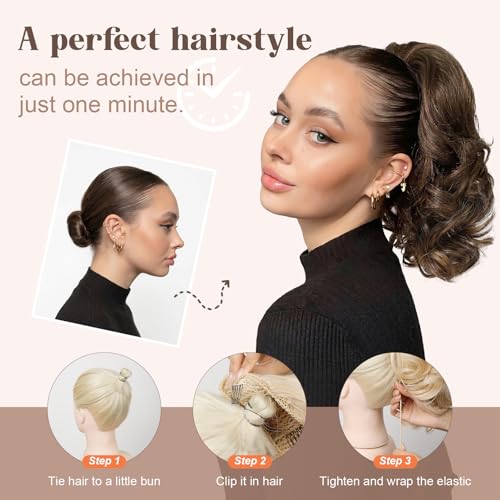 Flufymooz 8-Inch Light Brown Curly Drawstring Ponytail Extension