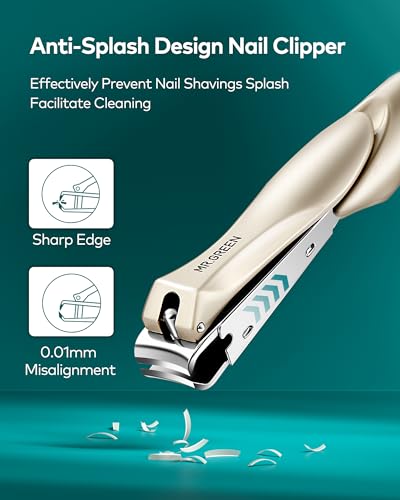 MR.GREEN Khaki 3PCS Nail Clipper Set with Anti-Splash Fingernail Clippers, Ear Pick, Glass Nail File, Leather Case