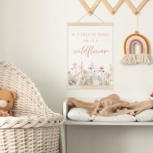 Boho Floral Girl Nursery Poster with Wooden Hanger - 12x16