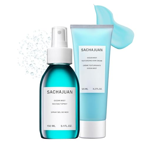 SACHAJUAN Texturizing Set | Ocean Mist Sea Salt Spray + Hair Cream | Beachy Texture, Volume & Grip | Matte Finish, Waves & Movement | Vegan & Paraben-Free | Set of 2