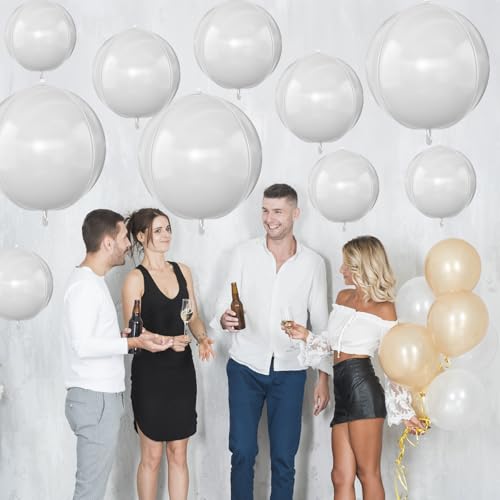 12PCS Matte White Round Foil Balloons - 22" 15" 10" Sizes for Parties