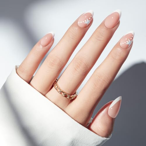 Modelones D3-Starfish French Almond Press-On Nails Short Fake Nails with Adhesive Kit