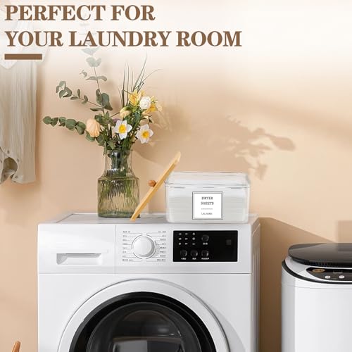 Clear Dryer Sheet Holder with Bamboo Lid & Labels - 2-in-1 Dispenser
