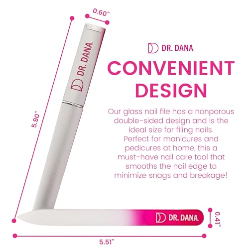 Dr. Dana Precision Glass Nail File with Travel Case - Double-Sided Etched Nail File for Natural Nails