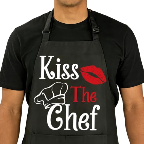 Kiss the Chef Adjustable Apron with Pockets - Perfect Gift for Men