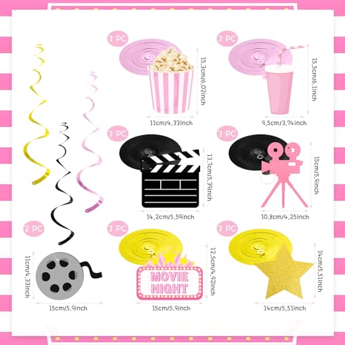 K KUMEED Pink Movie Night Party Decorations - Hanging Swirl Foil Decor