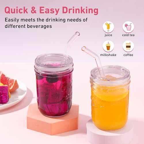LUVCOSY Reusable Mason Jar Lids with Glass Straw Hole - 2-Pack