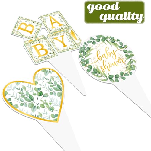 Sage Green Baby Shower Cupcake Toppers - 48PCS Eucalyptus Decor