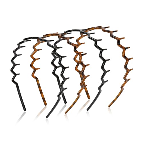 WOVOWOVO Zigzag Hair Bands for Women Girls Men - Pack of 4 Elastic Plastic Hair Accessories with Teeth
