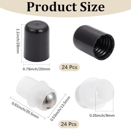 GORGECRAFT 24 Sets Roller Tops Essential Oil Bottles 9mm Inserts Kit