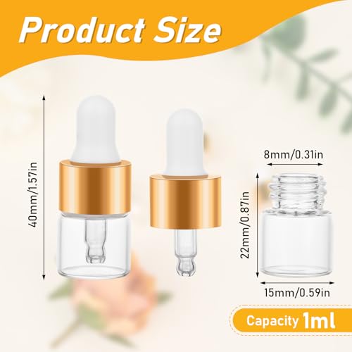COTOM 100 Pack 1ml Mini Dropper Bottles for Cuticle Oil