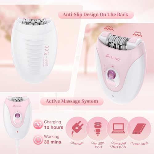 Smooth Glide Epilator for Women, Painless 2-Speed Hair Removal Device with LED Light, 36 Tweezers & Massage Pad, Rechargeable Epilator for Face, Bikini, Arms & Legs