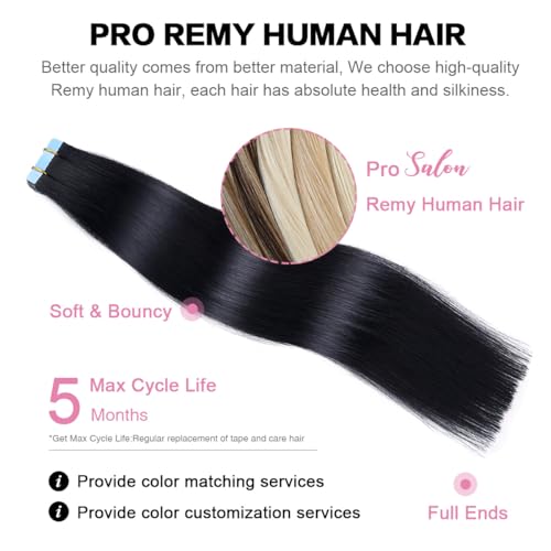 12 Inch Tape In Hair Extensions - SUYYA Remy Human Hair #1 Jet Black