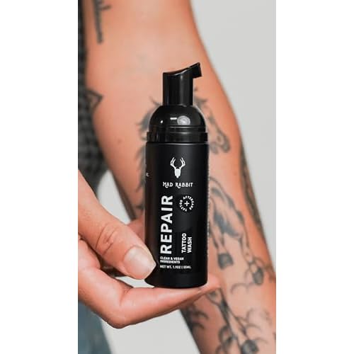 Mad Rabbit Tattoo Aftercare Soap - Tattoo Soap for New Tattoo - Fragrance Free Tattoo Foam Wash - Unscented Tattoo Cleaner Made with Clean + Vegan Ingredients, 2oz
