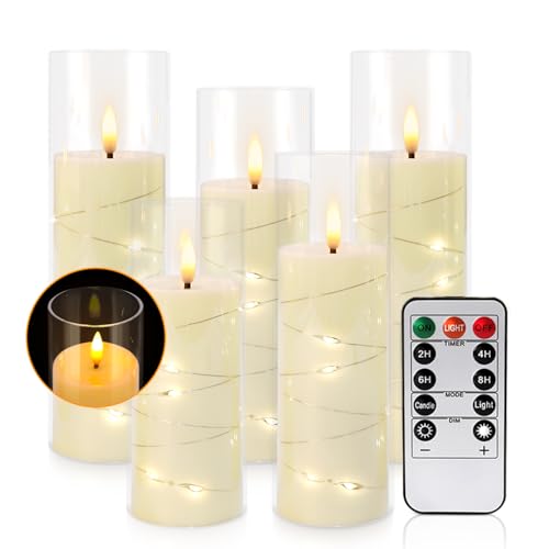 5-Pack Flameless Candles with Remote - Ivory LED Pillar Candles