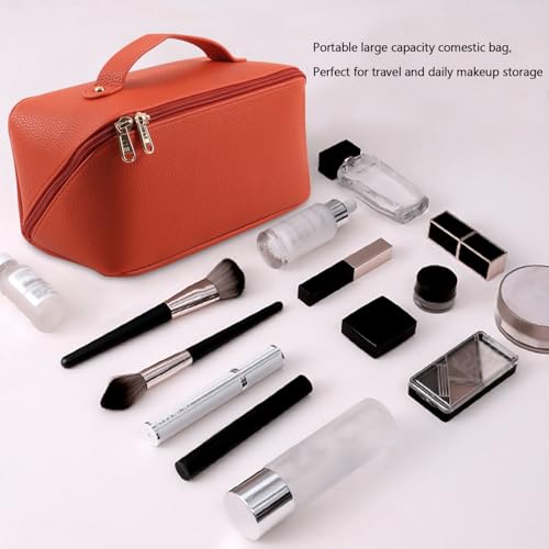 MAMUNU Large Capacity Orange Travel Cosmetic Bag with Multiple Compartments