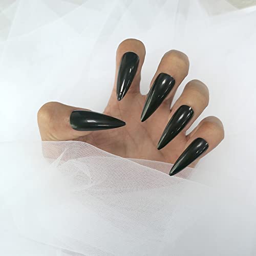 100pc Black Stiletto Press-On Nails - Glossy Full Cover Acrylic Tips