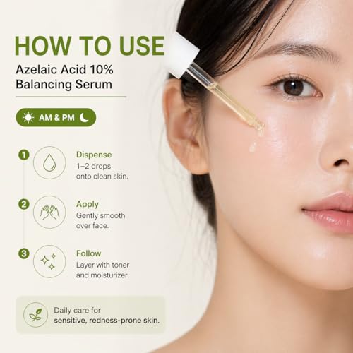 Azelaic Acid 10% Serum for Face Redness & Acne Scar Treatment - Soothing Facial Serum with Niacinamide & Hyaluronan