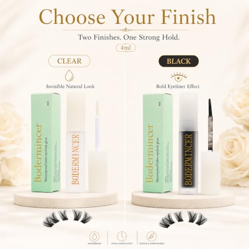 BODERMINCER Waterproof Black Lash Glue - Strong Hold for Cluster & Strip Lashes 4ml, Lash Clusters Glue