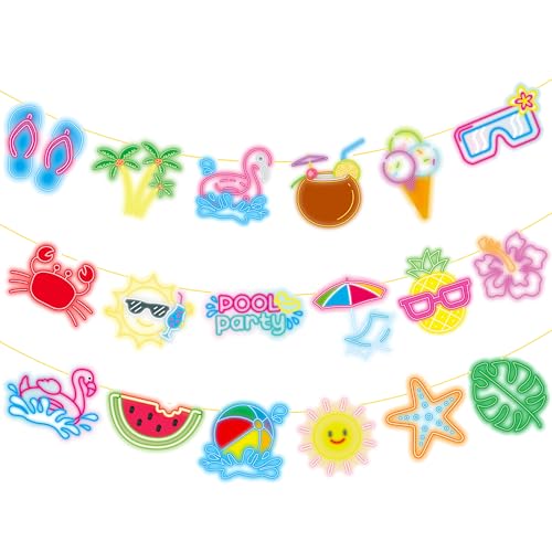Neon Beach Pool Party Banners - 3PCS Summer Decorations
