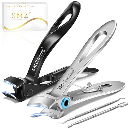 SMZHealing 4pcs Black & Silver Thick Toenail Clippers for Seniors, Men, Women