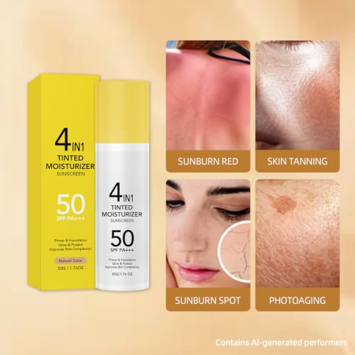 Clenome 4-in-1 Tinted Moisturizer SPF 50 | Ivory White - Lightweight Sunscreen with Dewy Finish