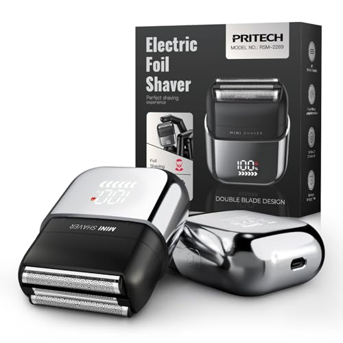 PRITECH Mini Electric Foil Shaver for Men - Portable Waterproof Razor, Black