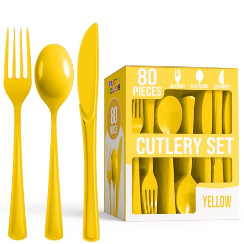 Heavy Duty Yellow Plastic Cutlery Set - 80 Pcs Disposable Utensils