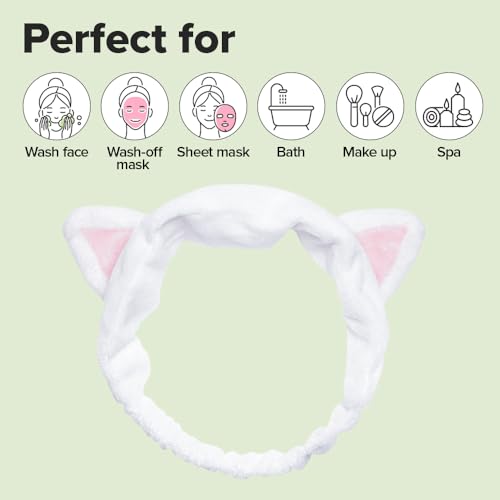 I DEW CARE 04 White Cat Headband - Soft Non-Slip Face Wash & Makeup Accessory