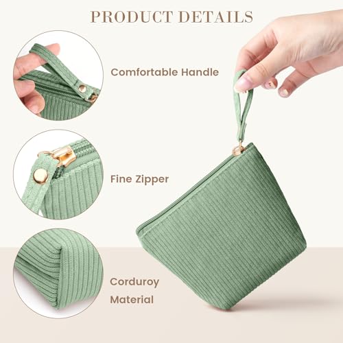 MAGEFY Mini Corduroy Makeup Bag for Women - Green Travel Pouch