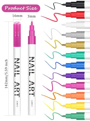 Kalolary 12-Color 3D Nail Art Pens Set for Creative Designs