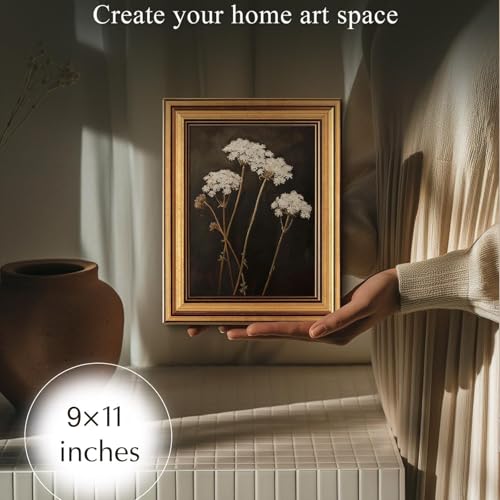 Vintage Botanical Wall Art - Queen Anne's Lace Canvas Print with Gold Frame - 9x11 Inch