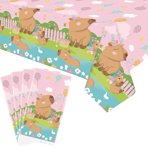 4 Pack Pink Capybara Birthday Party Tablecloths - 51" x 86"