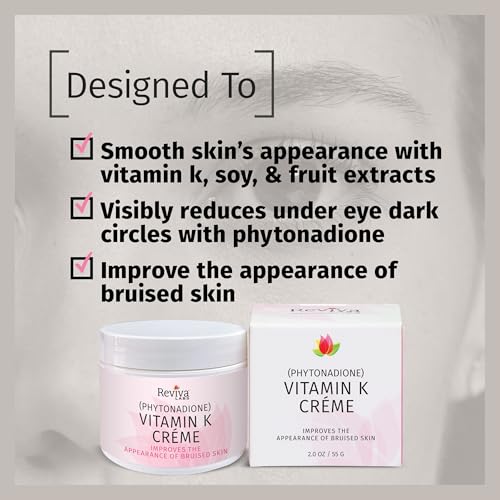 Reviva Labs Vitamin K Cream for Bruising and Under Eye Dark Circles, 2 oz