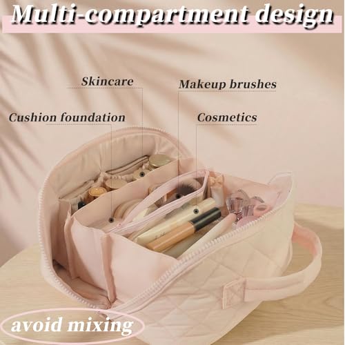Pink Large Capacity Makeup Bag - Machine Washable Quilted Organizer