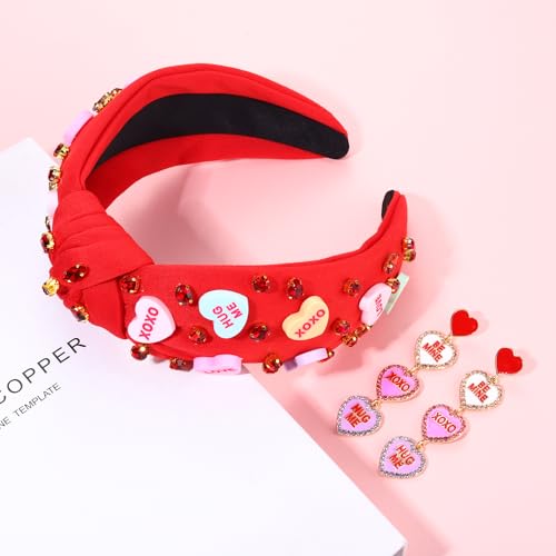 Valentine’s Day Headband for Women - Red Jeweled Heart Set
