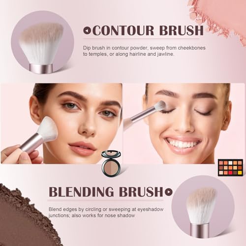 ACMEBEAUTY Rose Gold Dual-Ended Makeup Brush for Powder, Blush & Contour