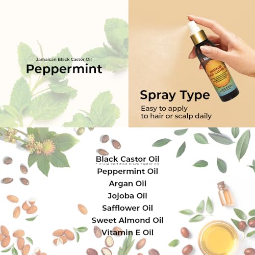 Well's Oil Peppermint & Jamaican Black Castor Oil Spray - 4 oz Leave-In Conditioner & Detangler