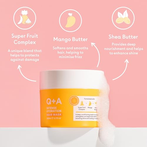 Q+A Intense Hydration Hair Mask for Dry Damaged Hair 200ml – Anti-Frizz Deep Conditioner with Mango & Shea Butter