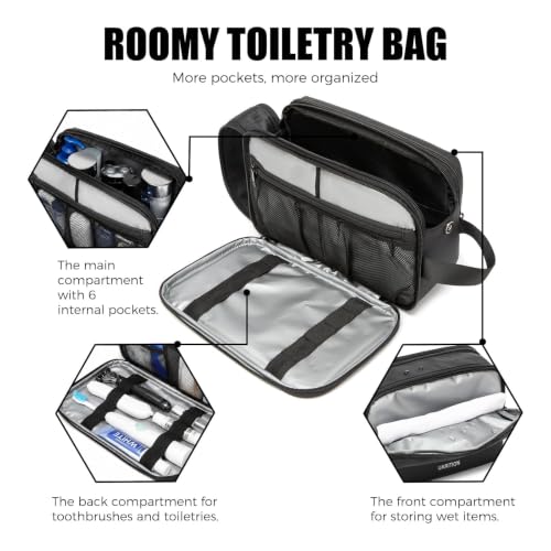 Black Travel Toiletry Bag for Men - Waterproof Dopp Kit Organizer
