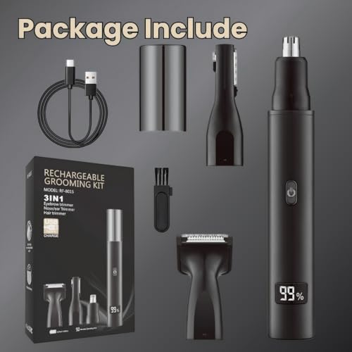 Rechargeable 3-in-1 Nose Ear & Facial Hair Trimmer for Men & Women