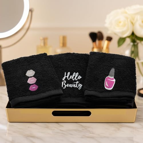 Hello Beauty Black Makeup Towels Pack of 6 - Ultra Soft Reusable Face Cloths