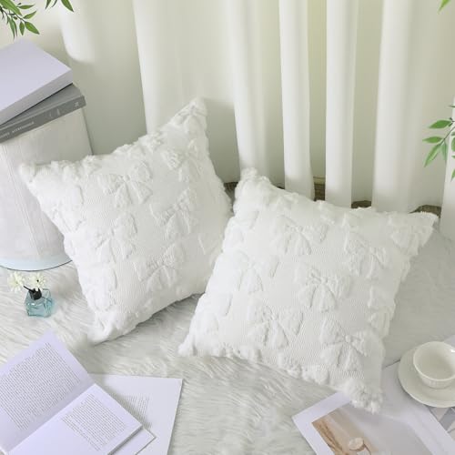 Mixweer Cream White Bow Pillow Covers Set of 2, 18x18