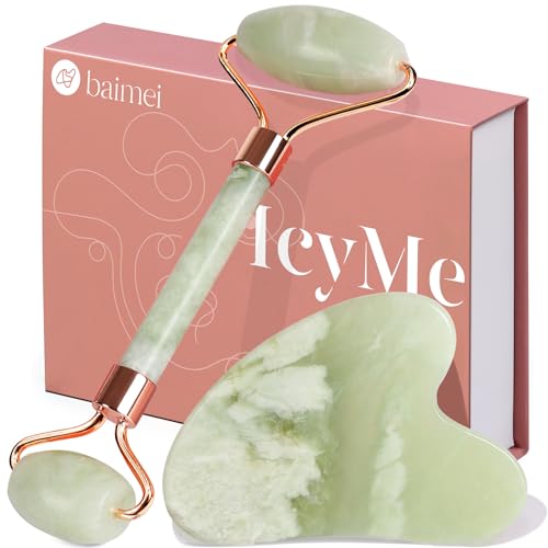 BAIMEI Jade Roller & Gua Sha Tool Set for Face Depuffing