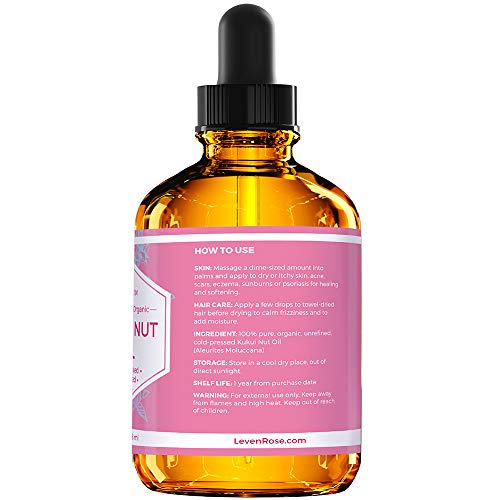 Leven Rose Kukui Nut Oil 4 oz - Cold-Pressed Face & Hair Moisturizer