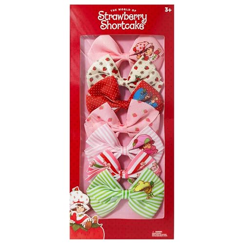 LUV HER Strawberry Shortcake Hair Clips for Kids – 7-Pack Non-Slip 4-Inch Bows