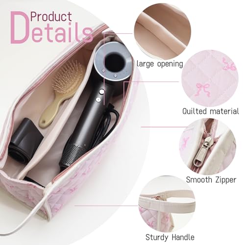 Large Quilted Travel Hair Dryer Case with Handle - Organizer & Storage Bag