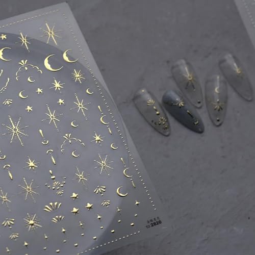 Gold Moon Star Nail Art Stickers - 3D Self-Adhesive Decals