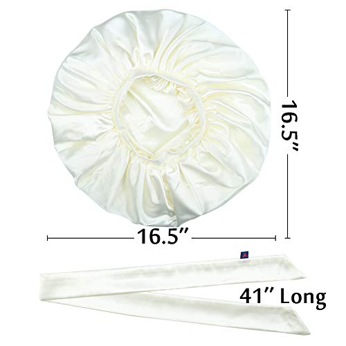 Alnorm Extra Large Silky Satin Bonnet – Double Layer, Double Care, White (One Size)